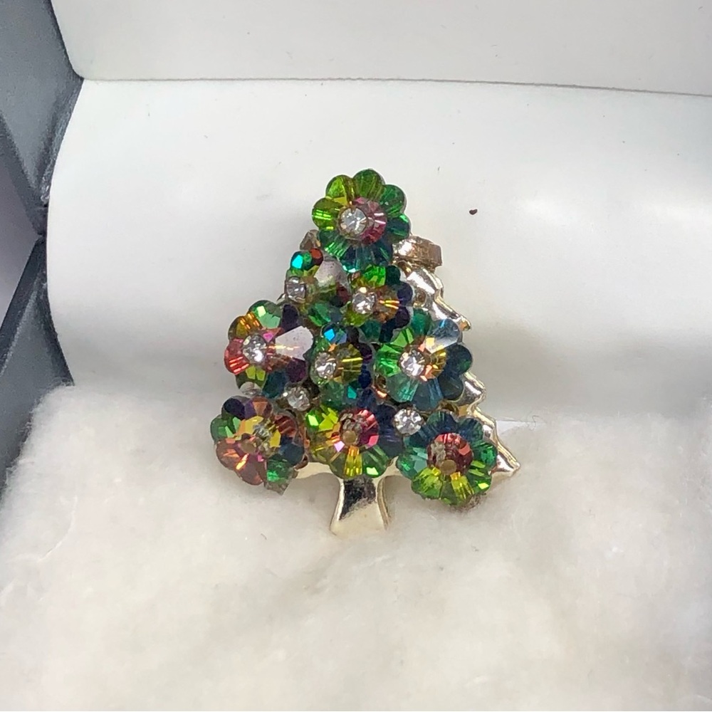 Ruby Lane Margarita Rivoli Crystal & Rhinestone Christmas Tree Brooch Pin - Picture 9 of 9